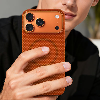 Ốp lưng điện thoại di động sợi carbon aramid cao cấp với khung kim loại cho iPhone 17 Pro Max